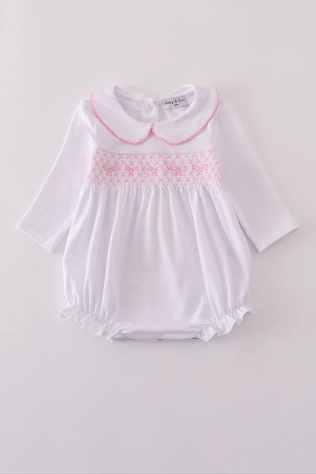 Pink Bow Machine Smocked Bubble