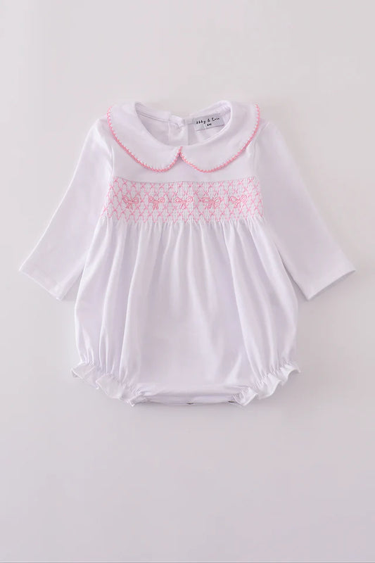 Pink Bow Machine Smocked Bubble