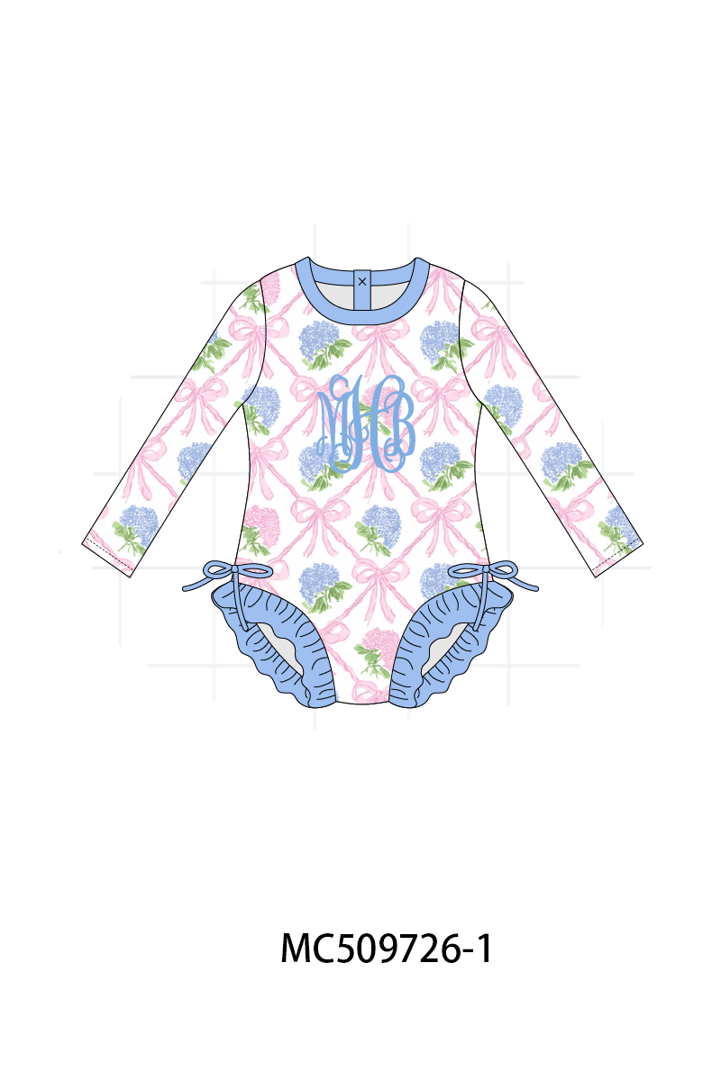 PO68 Blue bow floral monogram embroidery ruffle collection ETA MARCH