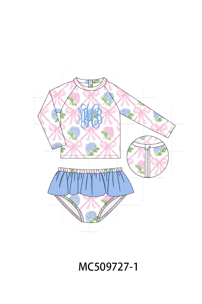 PO68 Blue bow floral monogram embroidery ruffle collection ETA MARCH