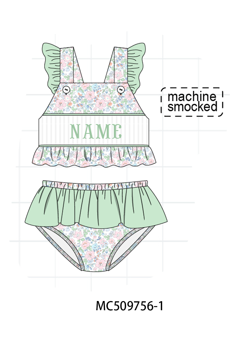 PO68 Green floral monogram smocked collection ETA MARCH