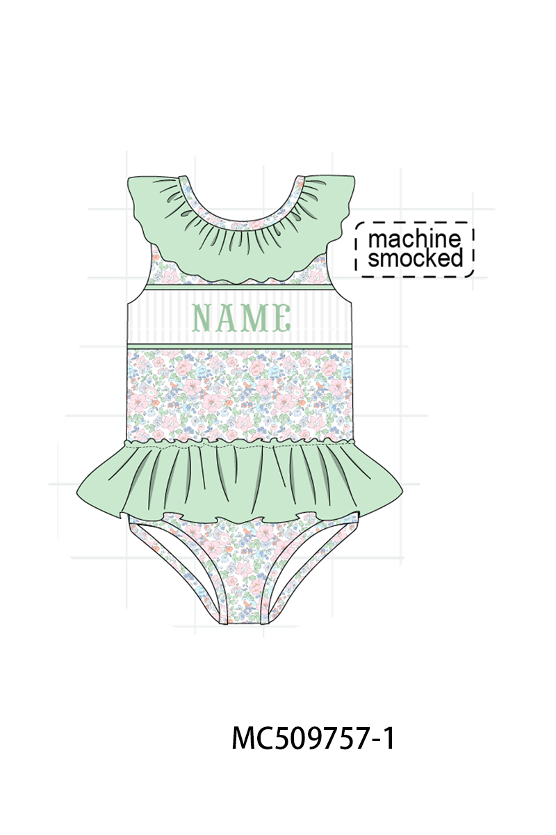 PO68 Green floral monogram smocked collection ETA MARCH