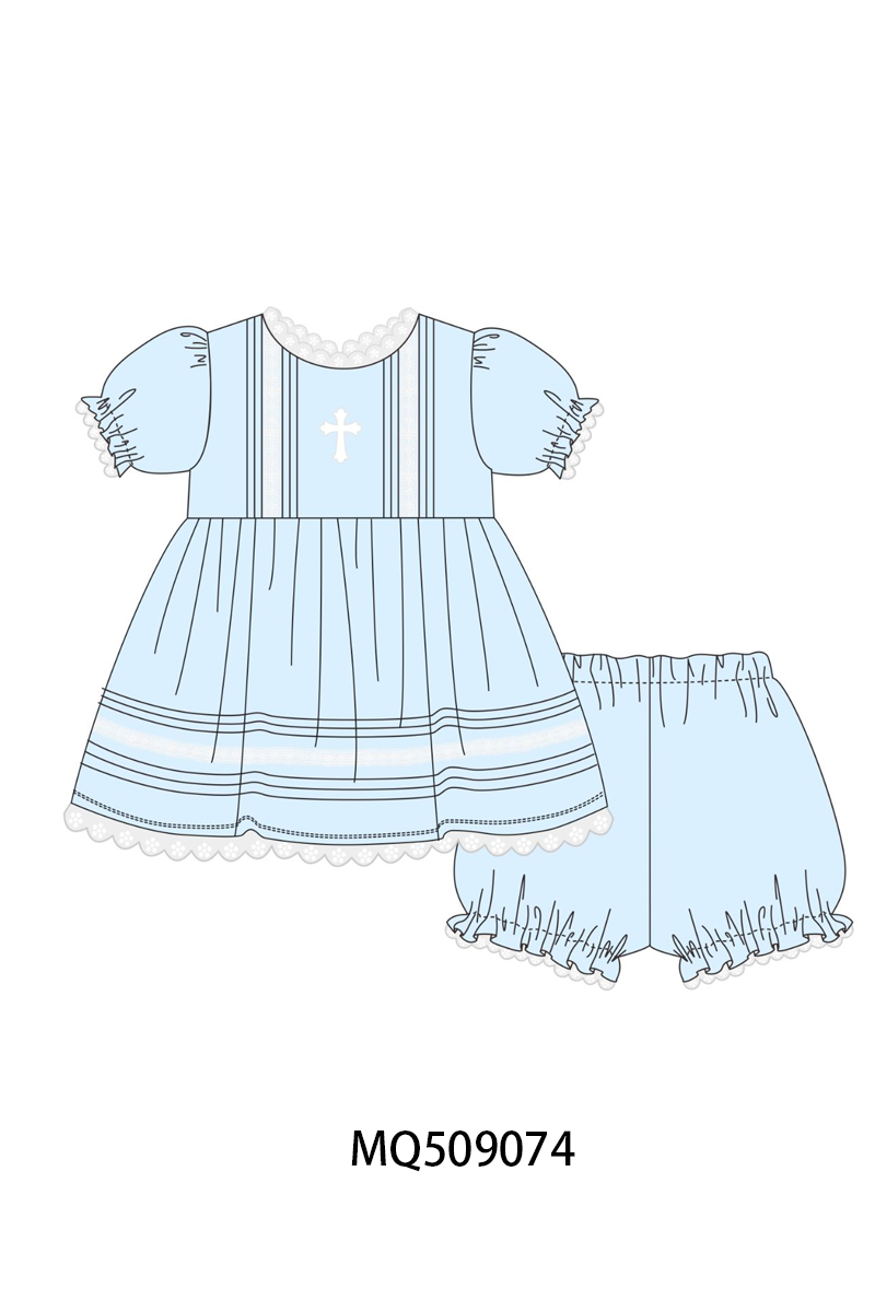 PO67 Blue easter cross embroidery ruffle collection ETA MARCH