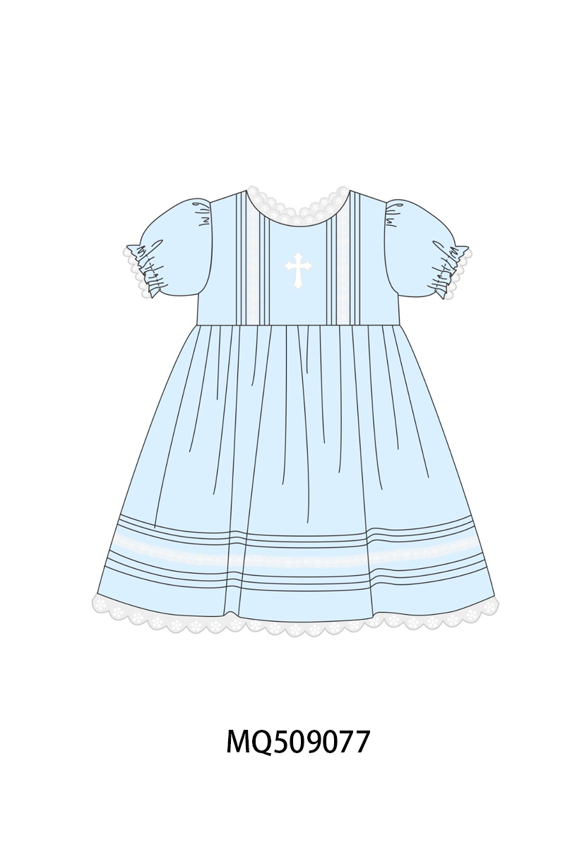 PO67 Blue easter cross embroidery ruffle collection ETA MARCH