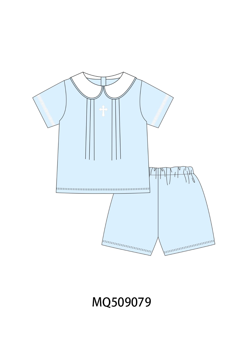 PO67 Blue easter cross embroidery ruffle collection ETA MARCH