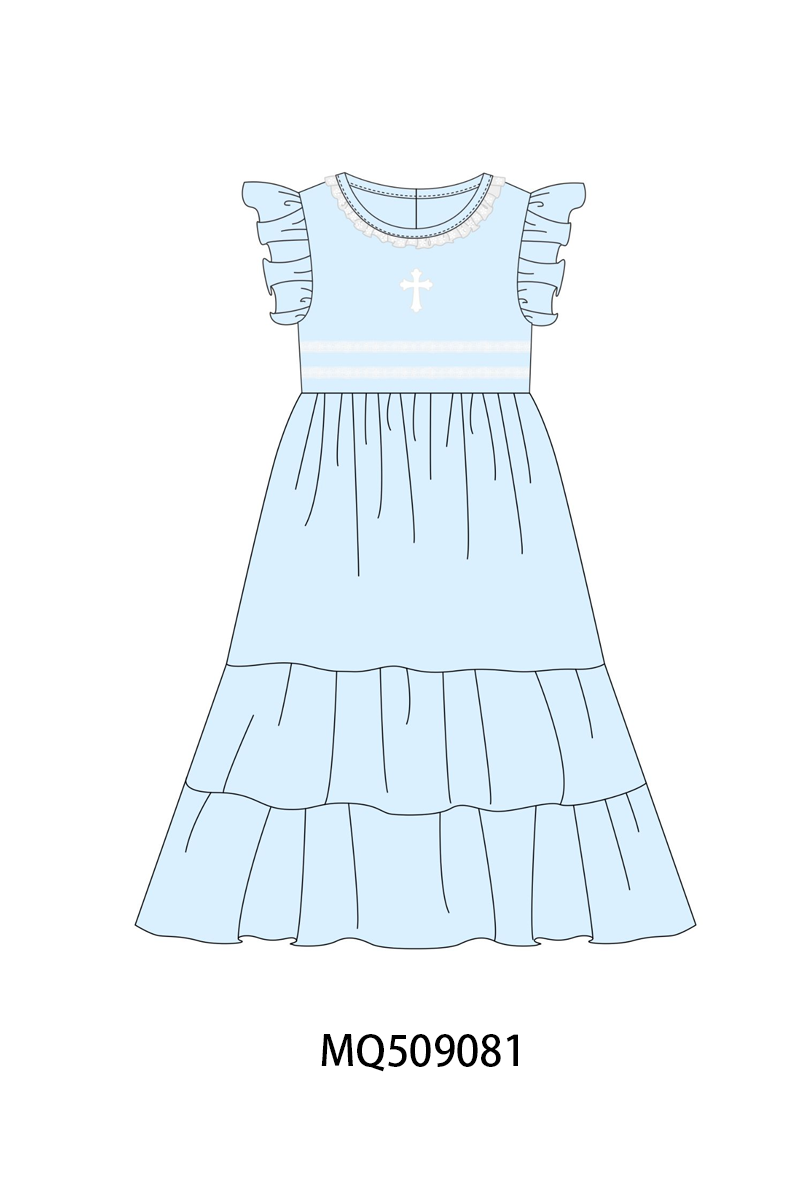 PO67 Blue easter cross embroidery ruffle collection ETA MARCH
