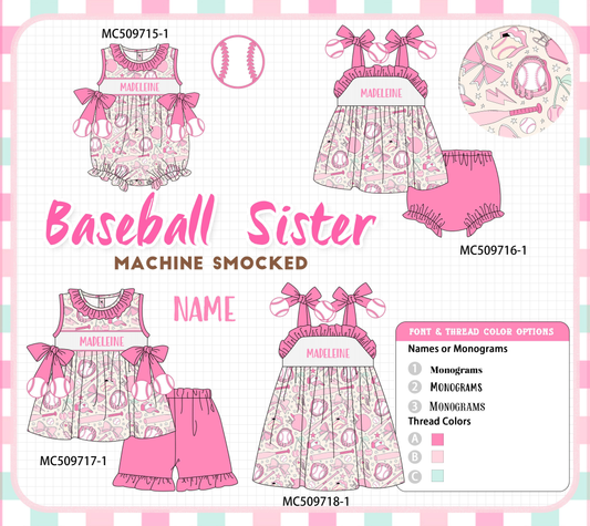 PO68 Pink baseball monogram smocked collection ETA MARCH