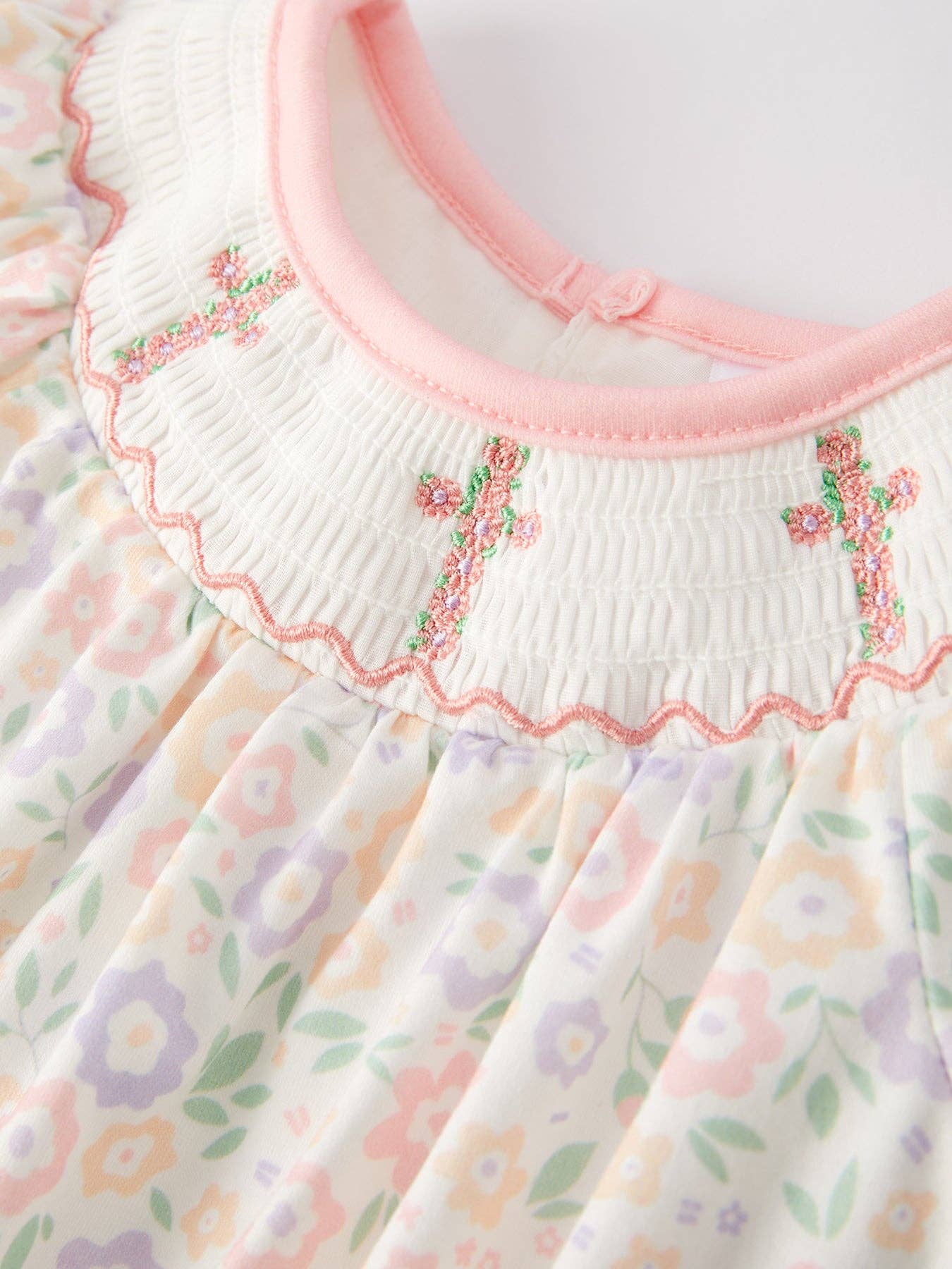 Flower Cross Smocking Embroidery Colorful Romper