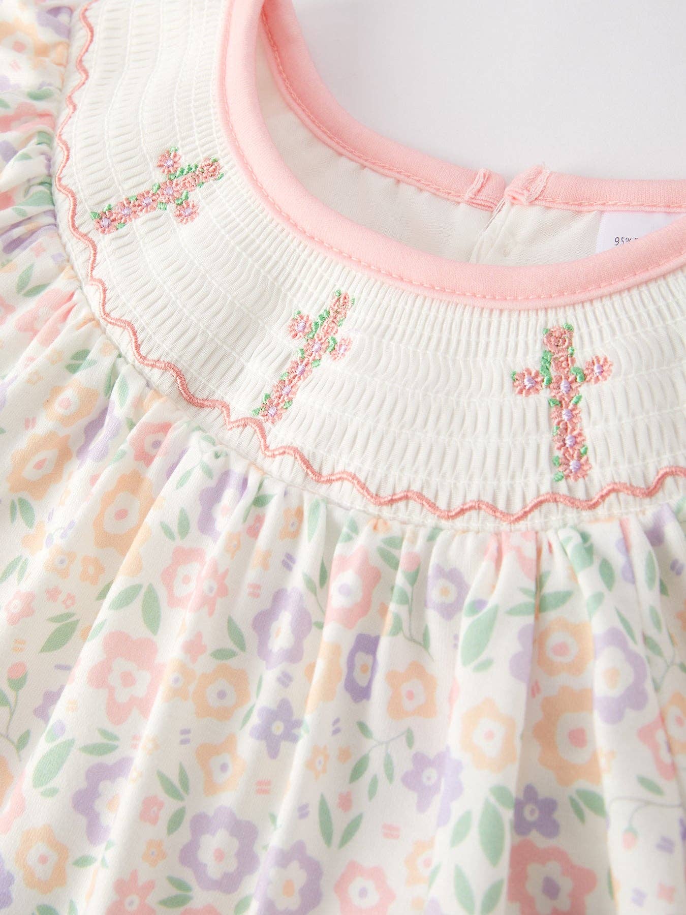 Flower Cross Smocking Embroidery Colorful Dress