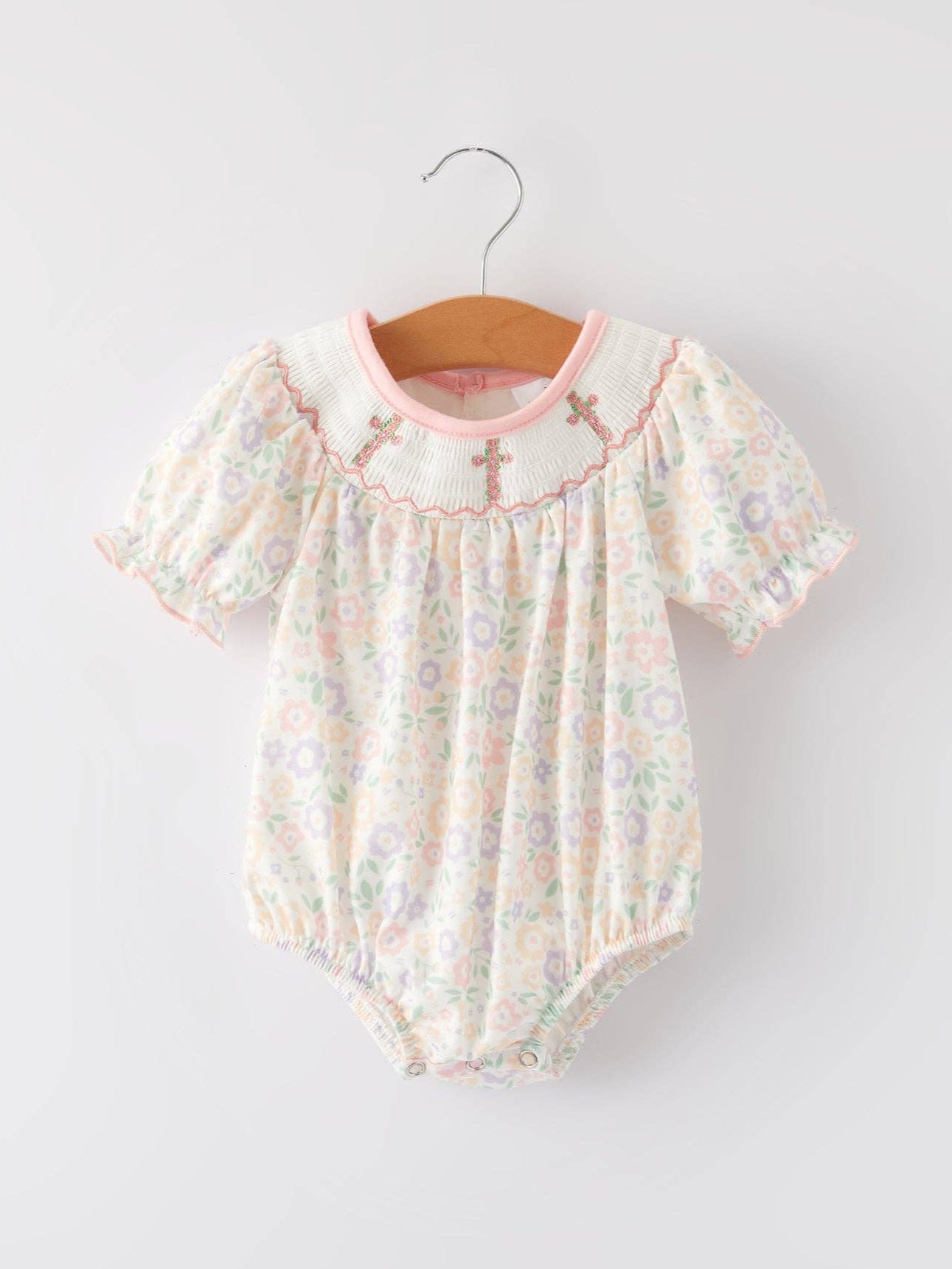 Flower Cross Smocking Embroidery Colorful Romper